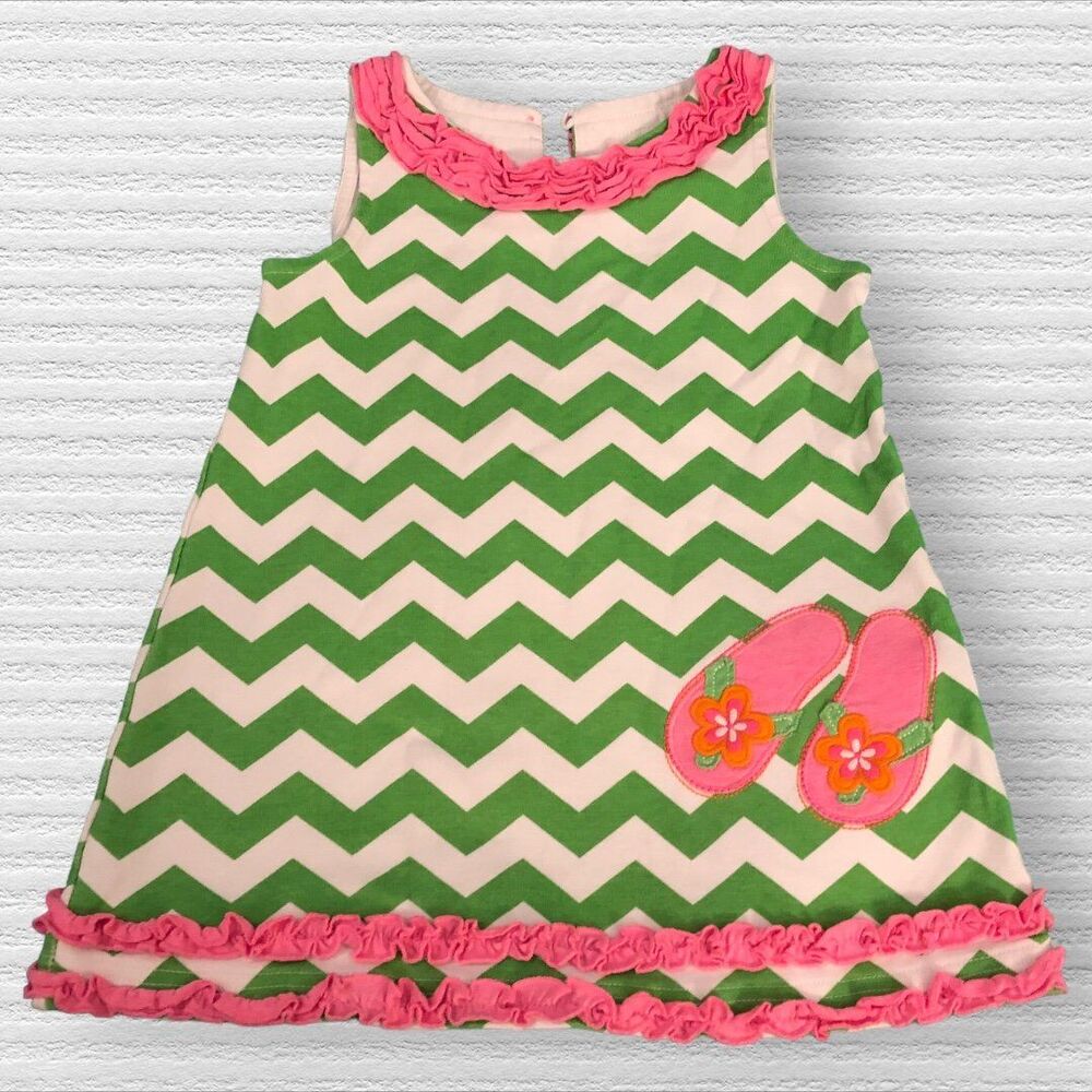 Hartstrings 4t Flip Flop Summer Dress Chevron Green Pink Sleeveless